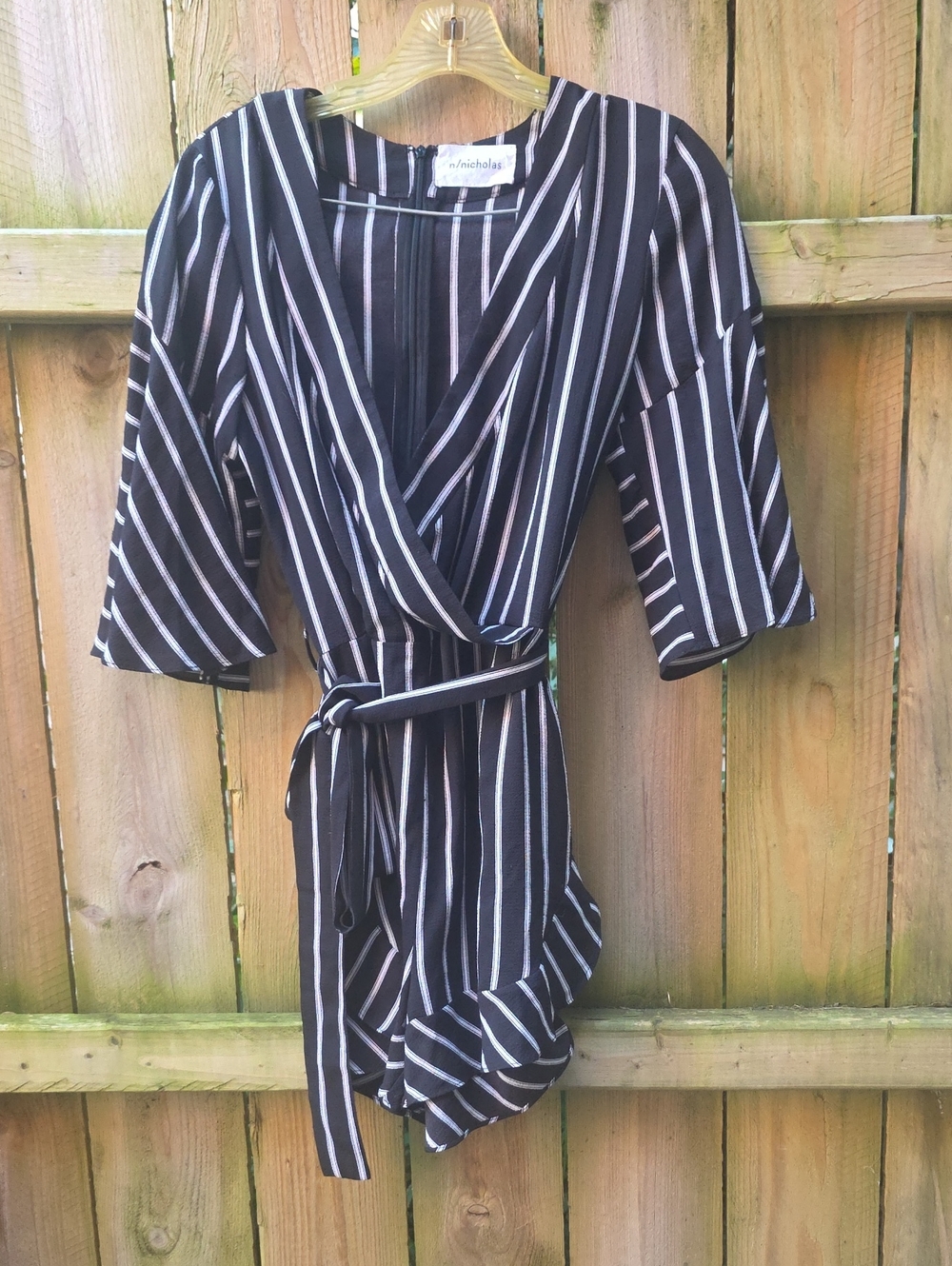 NICHOLAS Black and White Striped Wrap Mini Dress